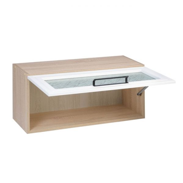 Шкаф-ветрина навесной Квадро 800х310х360 Дуб сонома/Нубук Милк