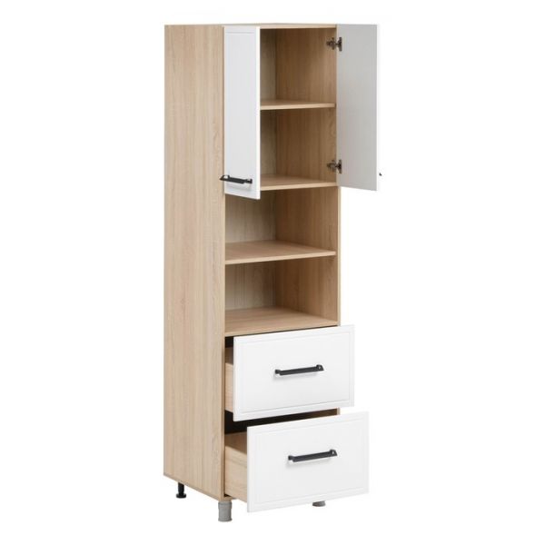 Шкаф-пенал под технику напольный Квадро 600х565х2150 Дуб сонома/Нубук Милк