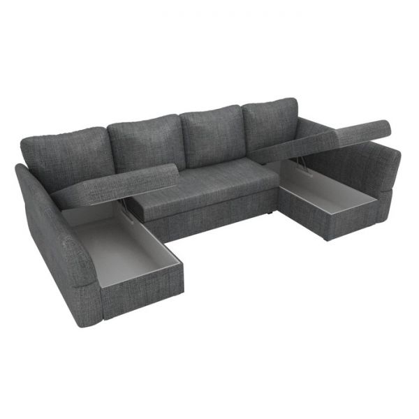 П-образный диван «Гесен», механизм дельфин, рогожка, цвет серый