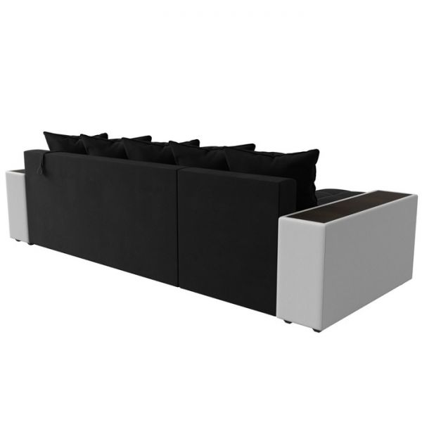 Угловой диван «Дубай», еврокнижка, правый угол, цвет чёрный микровельвет / белая экокожа