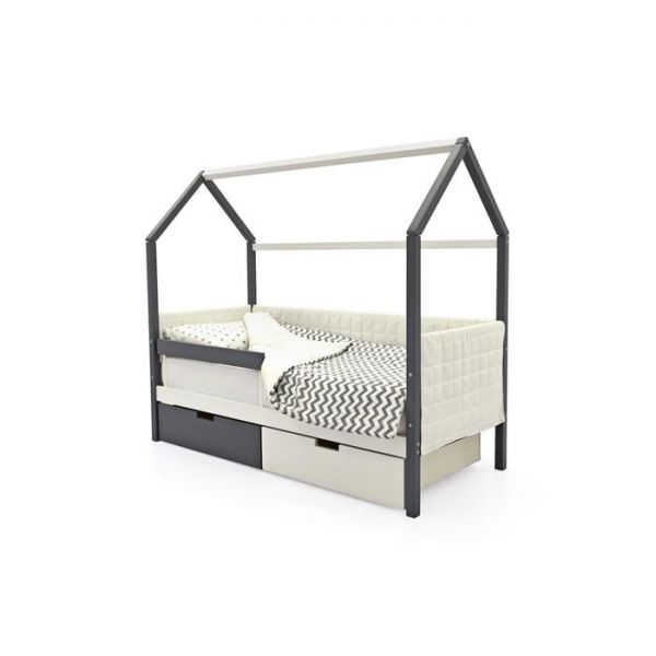 Детская кровать-домик мягкий Бельмарко  Svogenграфит-белый