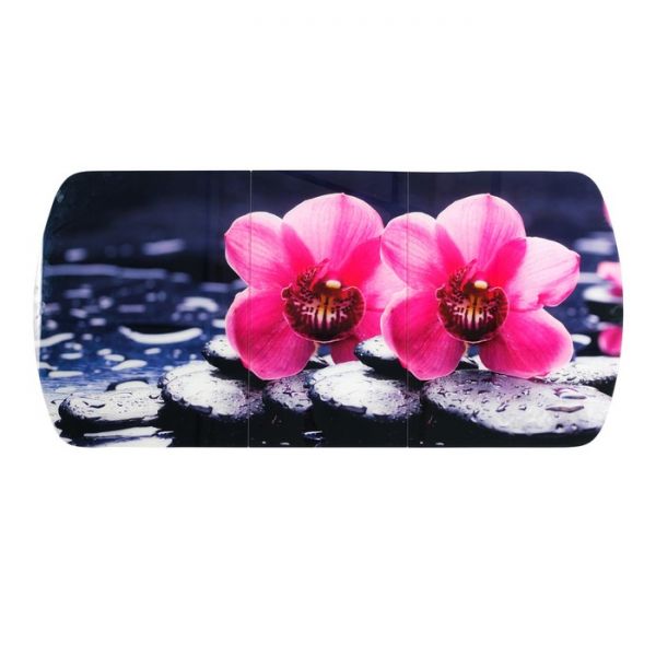 Стол раздвижной с ФП  Орхидея на камне 1100/1500х700х777 стекло/пояс белый/Прям. бел ноги