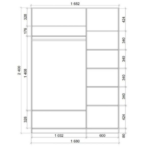 Шкаф-купе Хит-24-17-11, 2400х1682х620 Ясень шимо светлый