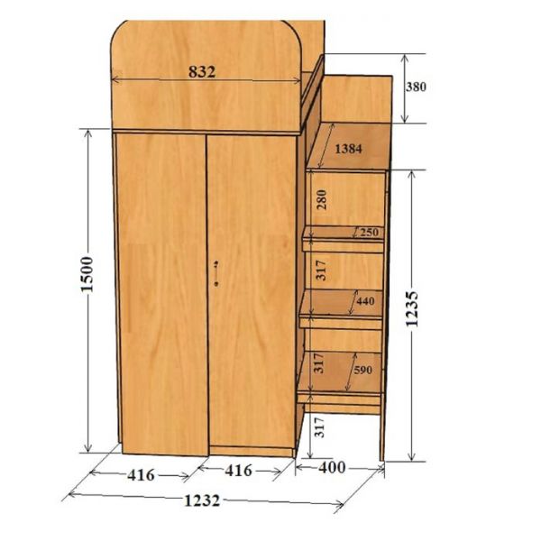 Детская кровать-чердак Аракс бетон/зира