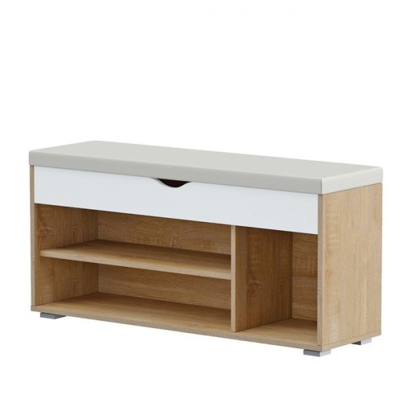 Тумба для обуви Лайт, 1055х315х510, Дуб сонома/Белый/Белый кожзам