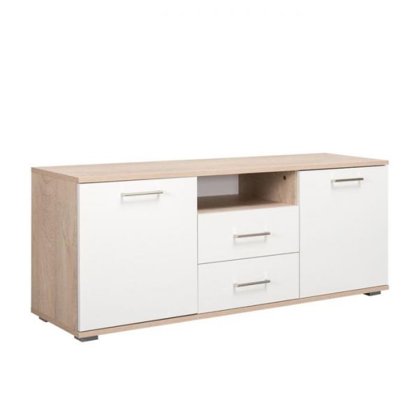 Тумба ТВ Альба 2 13.66, 1252х370х496, Дуб эндгрейн элегантный/Белый шагрень