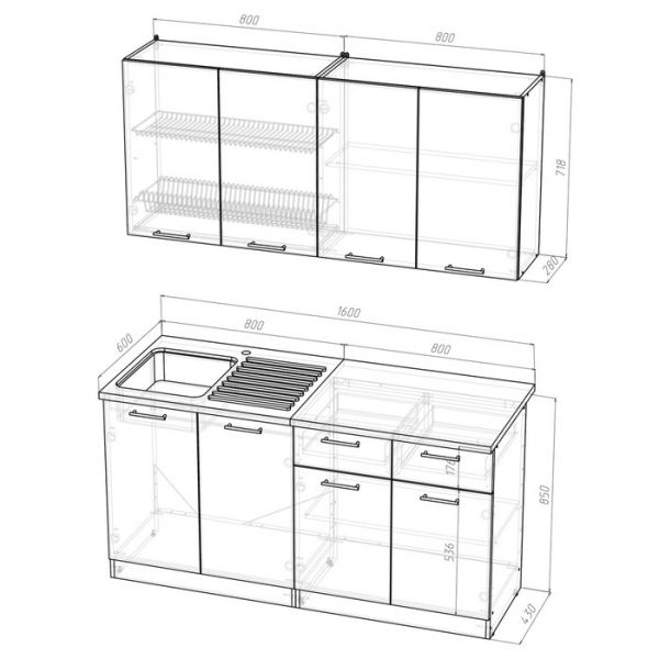Кухонный гарнитур Маргарита стандарт 1600