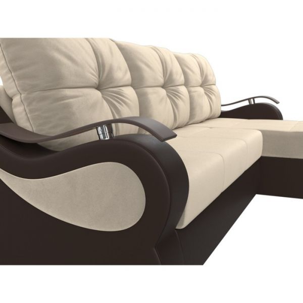 Угловой диван «Меркурий», еврокнижка, микровельвет, цвет бежевый / коричневая экокожа