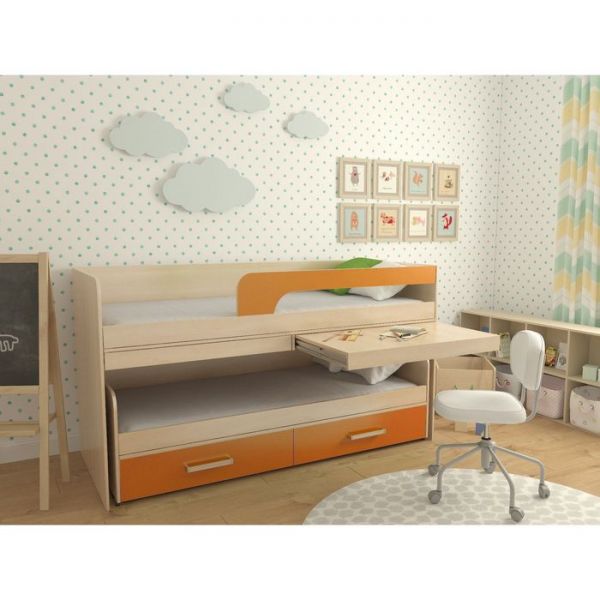 Кровать 2-х ярусная №16 1950х870х1100 дуб молочный/оранжевый