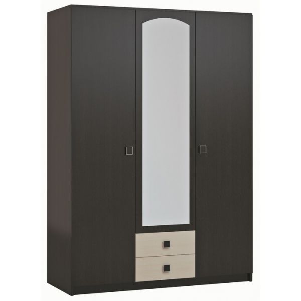 Шкаф 3-х дверный «Люсси», 1504 ? 586 ? 2120 мм, зеркало, цвет венге / дуб девон