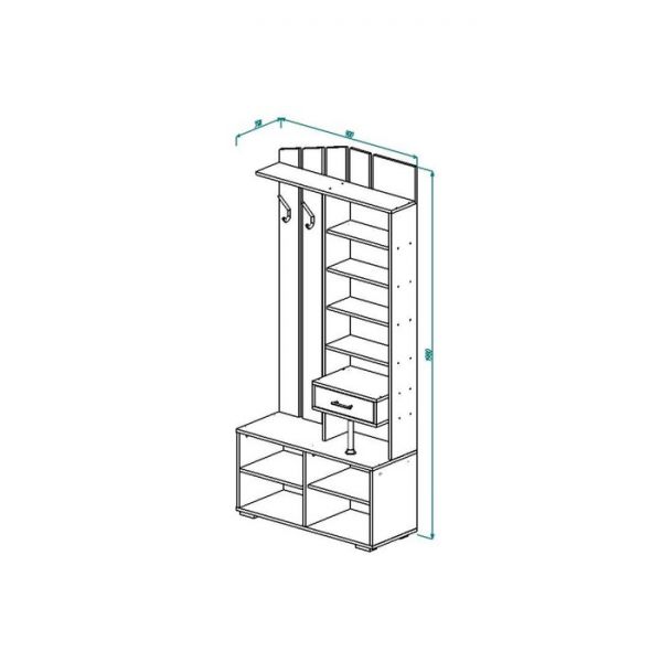Прихожая с зеркалом ПР-5 1980х900х350 Ясень Шимо темный