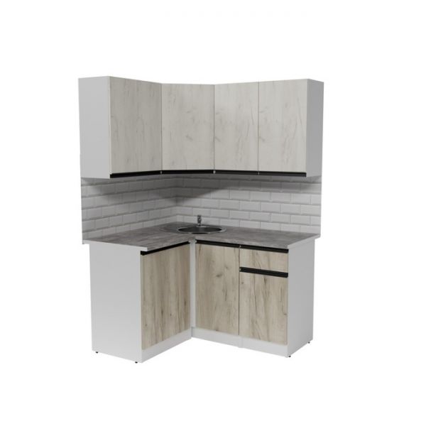 Кухонный угловой гарнитур Паола прайм 1400х1200 Белый/Кантри/Дуб грей, Дуб браун