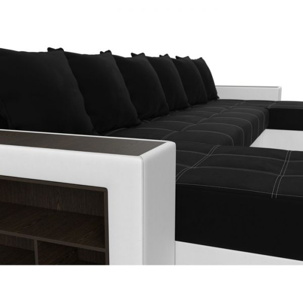 П-образный диван «Дубай», механизм еврокнижка, бежевый микровельвет / коричневая экокожа