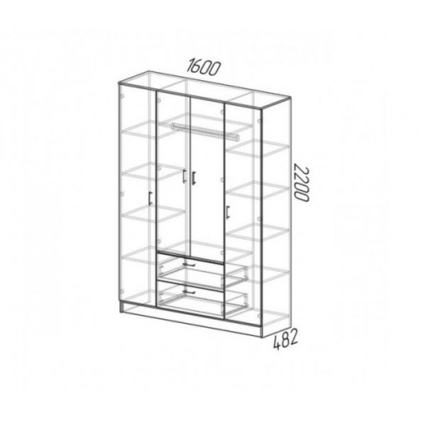 Шкаф 4-х дверный Квадро 1600х482х2200 Венге/Лоредо