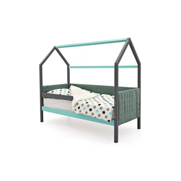 Детская кровать-домик мягкий Бельмарко  Svogen графит-мятный