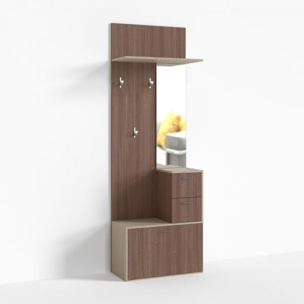 Тумба ПР-Т-1-1, 700х330х2100 мм, 2 ящика, зеркало спр, ясень шимо св, ясень шимо тем