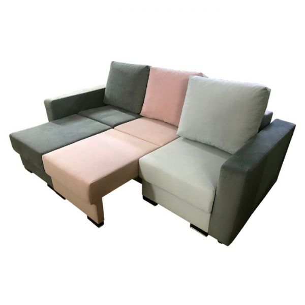 Диван трансформер "СТАР" ткань велюр серый / розовый / светло-серый