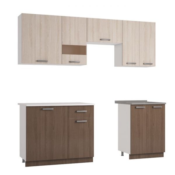 Кухонный гарнитур 2200 мм, цвет шимо светлый / шимо тёмный / столешница сахара белая