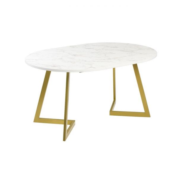 Стол РИМ D-1050/1500х1050х760 Мрамор Белый/Опора Гермес золотая