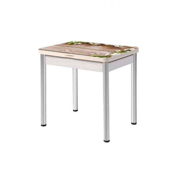 Стол поворотно-раскладной "Ника", Орхидея 3, покрытие стекло, подстолье белёный дуб