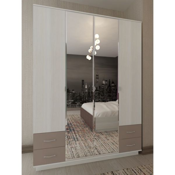 Шкаф Милос 4 2136х1600х546 Ясень Анкор светлый /Мокко