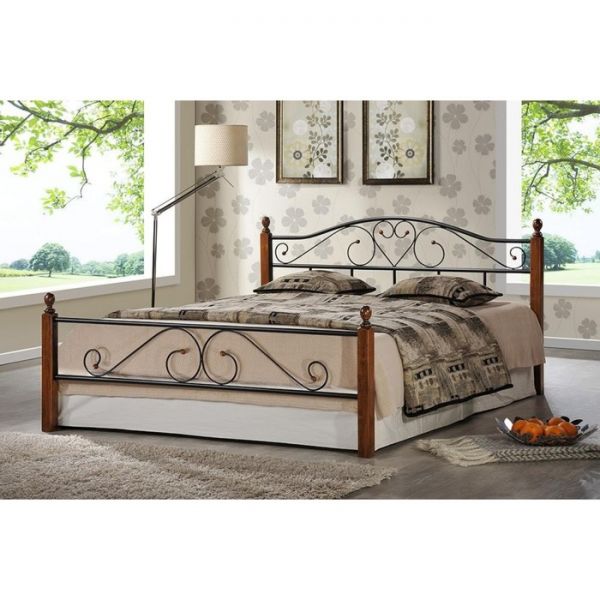 Кровать AT-815 Wood slat base дерево , 140х200 см , красный дуб/черный