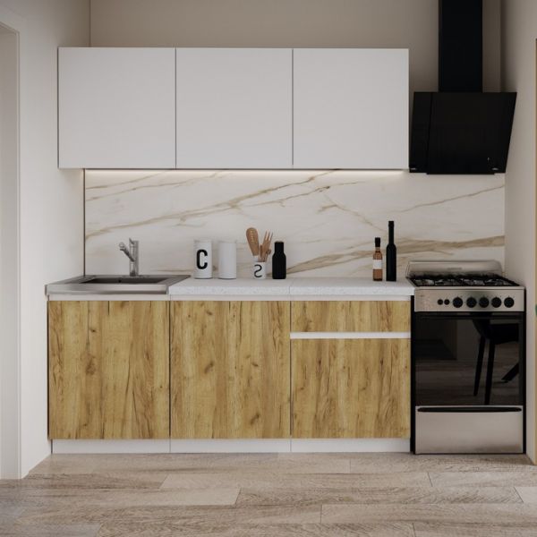 Кухонный гарнитур Ханна 1600х600 Белый/Дуб крафт золотой/белая шагрень/антарес