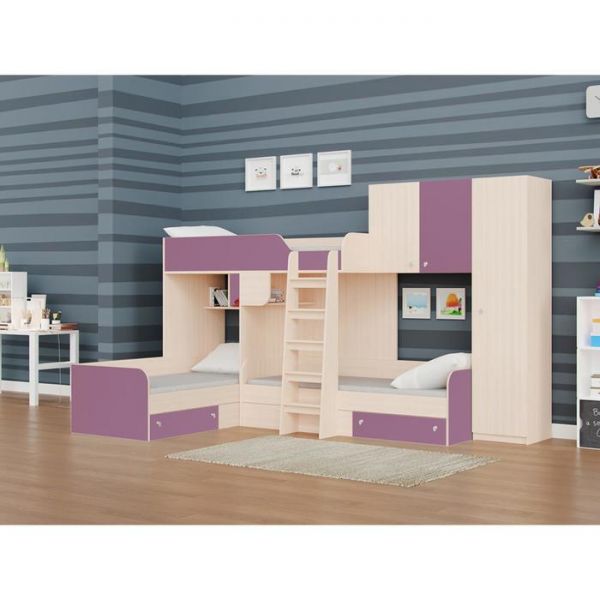 Детский комплекс «Трио 2», цвет дуб молочный / фиолетовый