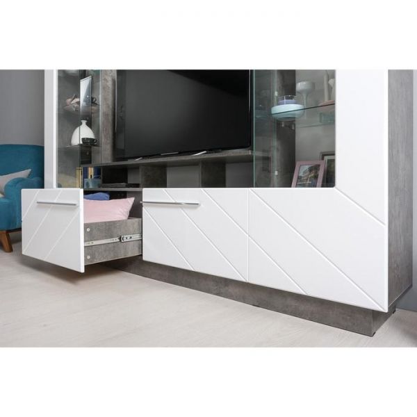 Гостиная Орлеан 15.95, ниша 1332х860, 2350х381х2003, Камень темный/Белый глянец МДФ