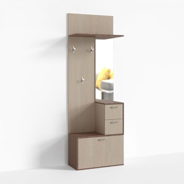 Тумба ПР-Т-1-1, 700х330х2100 мм, 2 ящика, зеркало спр, ясень шимо св, ясень шимо тем