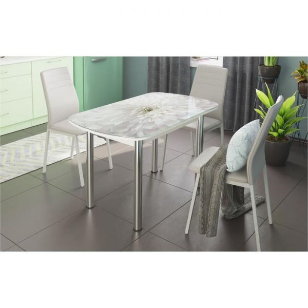 Стол "Бостон" 900х600х745 стекло с фотопечатью Флоренс белое/хром