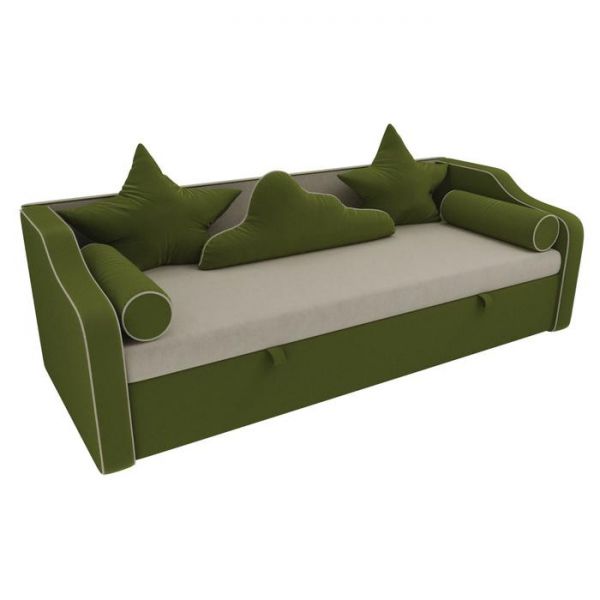 Детский диван-кровать «Рико», микровельвет, цвет бежевый/зелёный