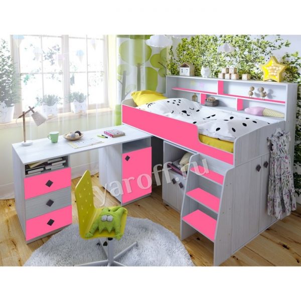 Детская кровать-чердак Малыш- 5 винтерберг/розовый