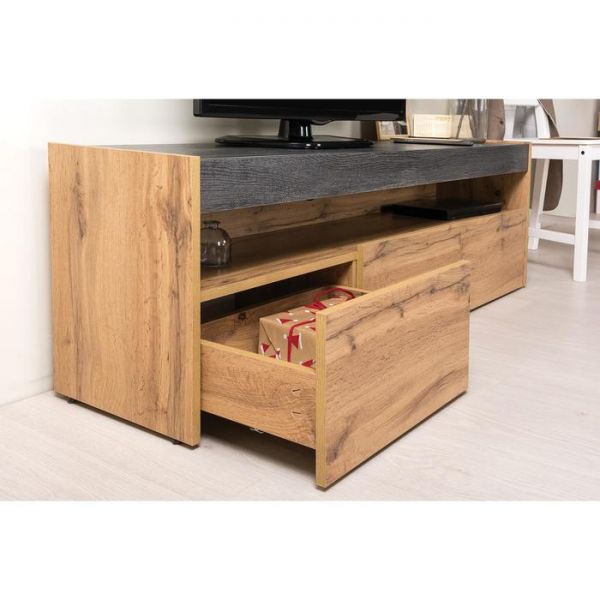 Тумба под ТВ 13.272 с доводчиками, регулировка по высоте, 1393х341х446, Дуб Вотан/Интра