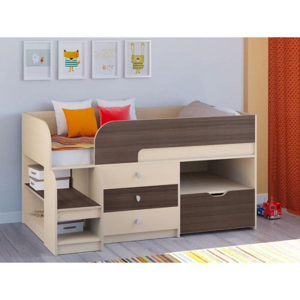 Детская кровать-чердак «Астра 9 V5», цвет дуб молочный/дуб шамони