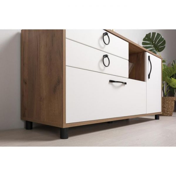 Тумба под ТВ Винтаж 13.283х07, 1300х400х623, Дуб крафт табачный/Милк софт