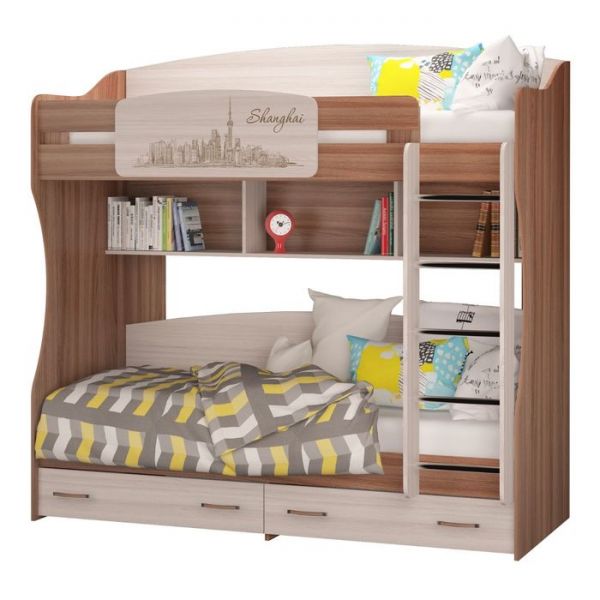 Двухъярусная кровать "Вояж", ясень тёмный, ясень светлый