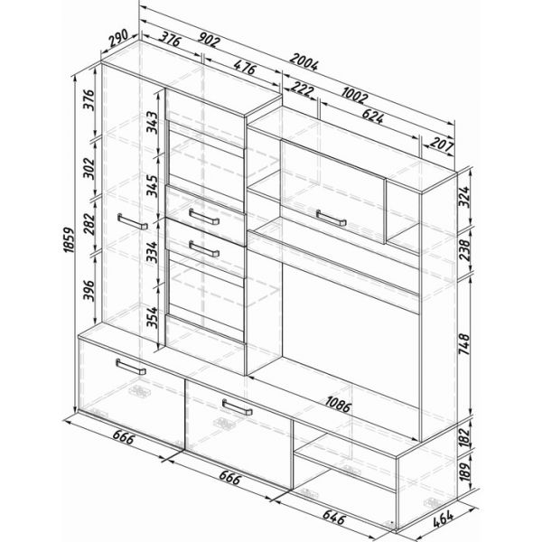 Гостиная Трамп 2004х460х1860 крафт/метрополитан грей