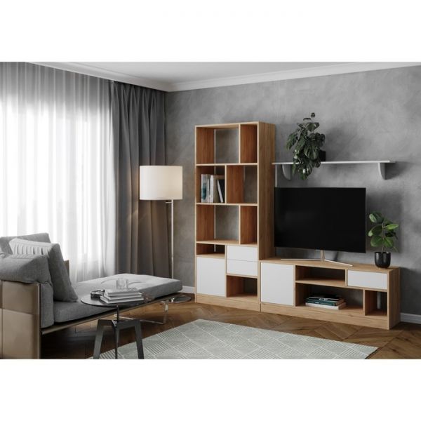 Гостиная Лена-4 1980х360х1910 дуб крафт золотой /белый шагрень