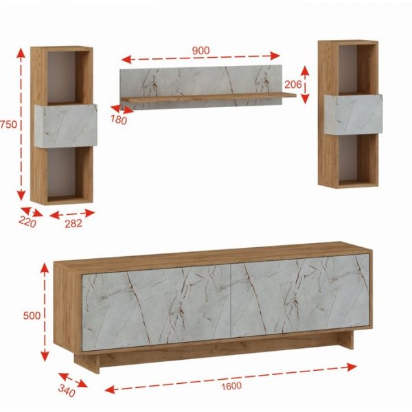 Гостиная Oskar mini 1600х343х500 Дуб золотой /Каспий Светлый