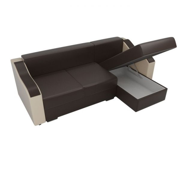 Угловой диван «Монако», механизм еврокнижка, экокожа, цвет бежевый / коричневый