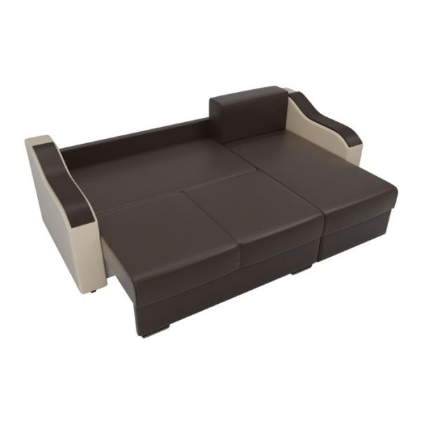 Угловой диван «Монако», механизм еврокнижка, экокожа, цвет бежевый / коричневый