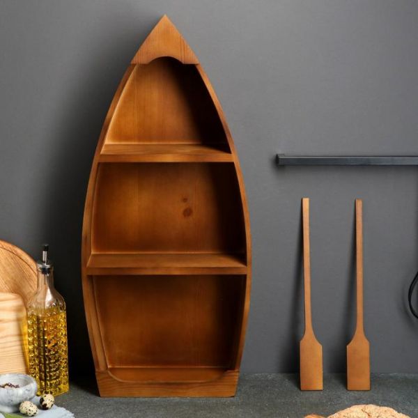 Полка деревянная "Лодка с вёслами", цвет орех, 70 х 32 х 10 см, массив хвои