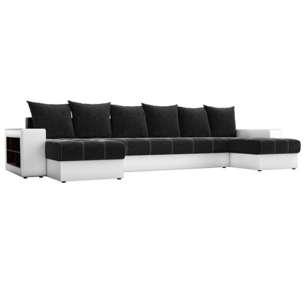 П-образный диван «Дубай», механизм еврокнижка, бежевый микровельвет / коричневая экокожа