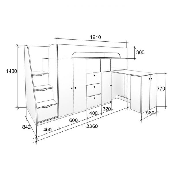 Детская кровать-чердак «Астра 11», цвет дуб молочный / салатовый
