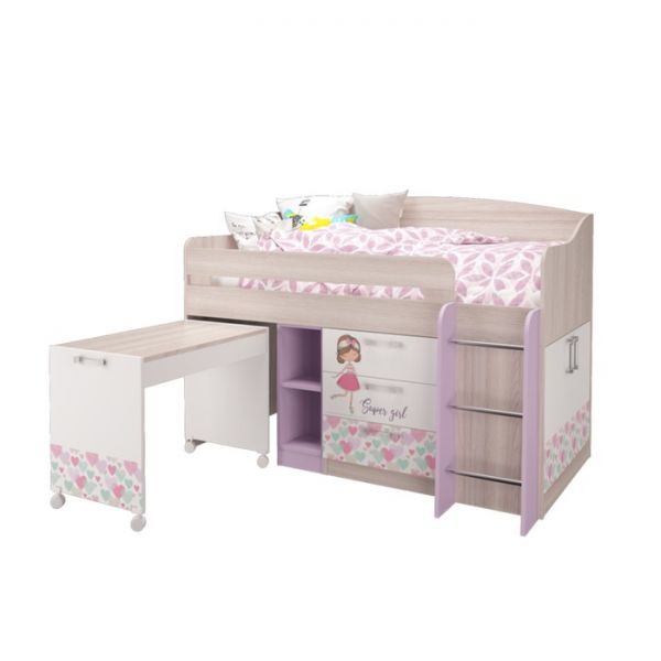 Кровать-чердак малый Адель, 1754х1000х1250, Ясень светлый/Белый