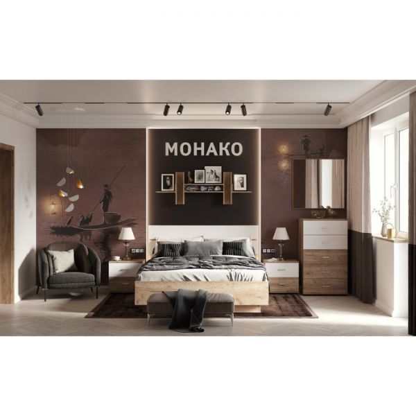 Кровать Люкс «Монако 388»», 1400 ? 2000 мм, цвет дуб табачный craft / ясень анкор светлый