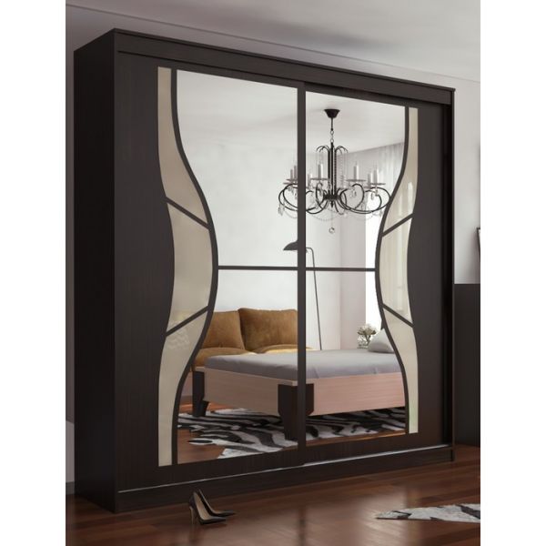 Шкаф многоцелевого назначения Оскар-11-2 2200х1840х604 Бодега тёмный/Бежевое стекло