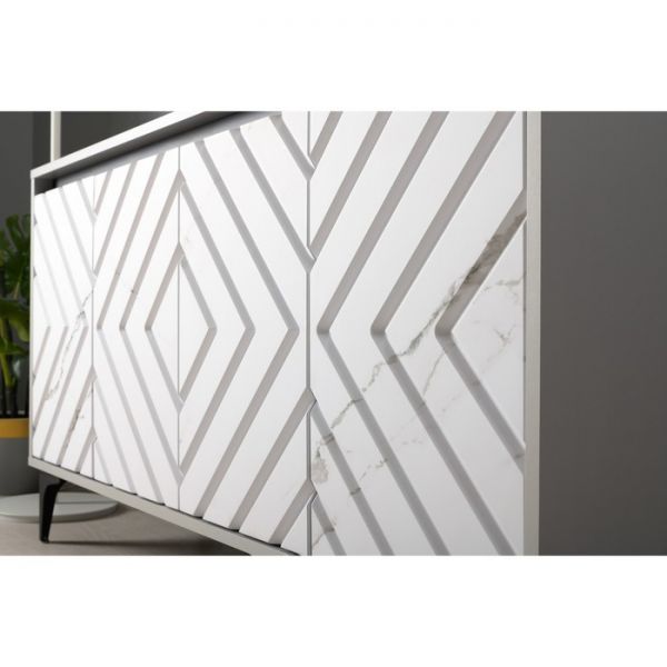 Тумба под ТВ Муар 13.261.02, 1368х400х718, Стальной серый/ Мрамор белый софт