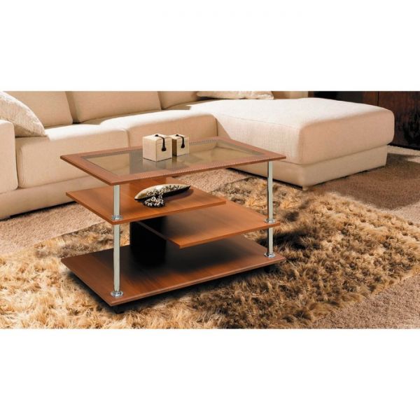 Стол журнальный №4 со стеклом, 900 ? 500 ? 600 мм, цвет вишня оксфорд